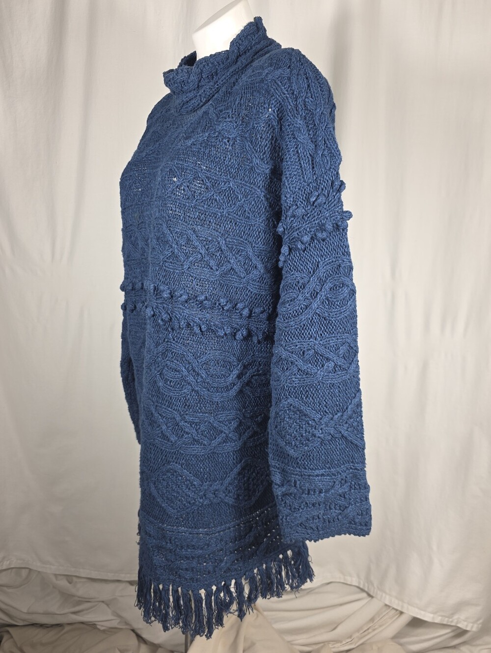 RARE Vintage Hand Knit Sweater Dress | Boho Fisherman Cable Knit Fringe | Cotton